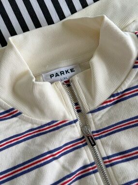 PARKE Cream Striped Zip-Up Sweater